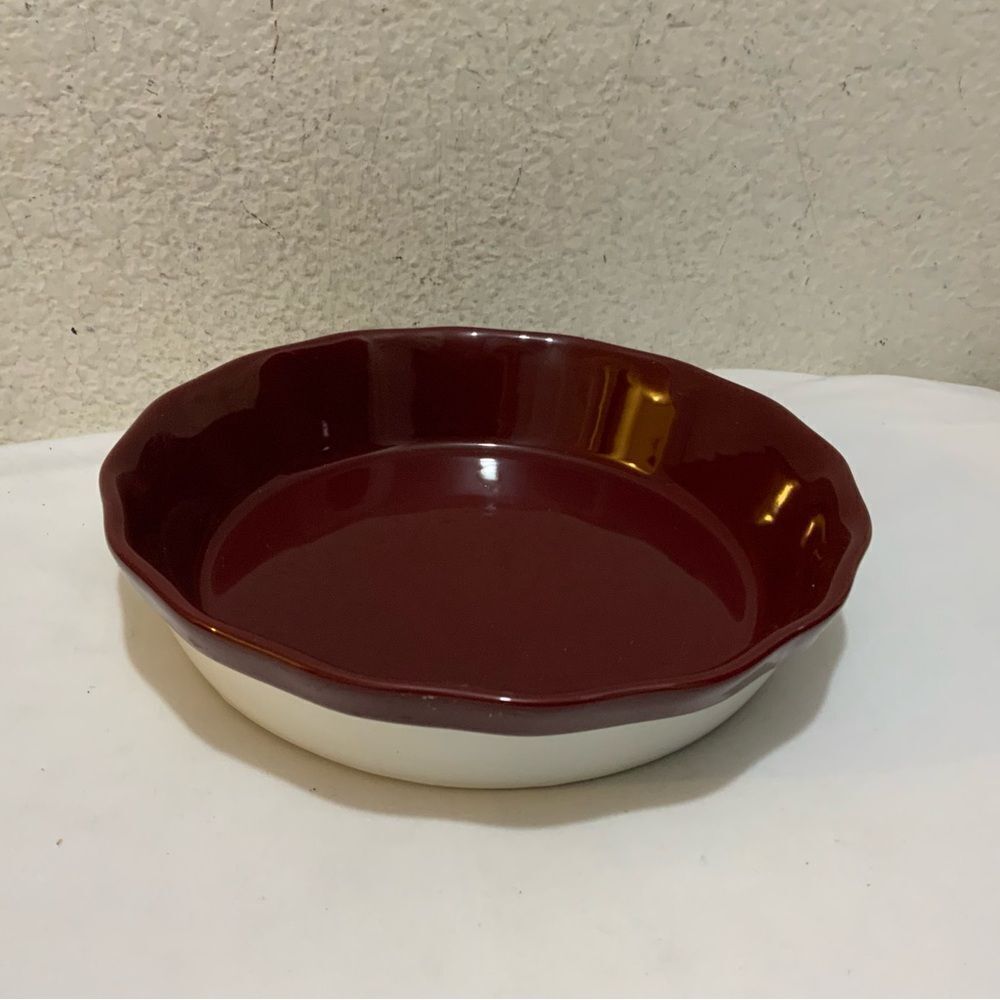 Tru Chef Stoneware Round Baking Dish 9.5” Scalloped  Red USA